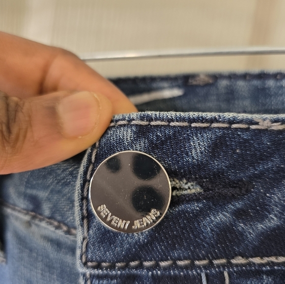 Seven7 Jeans Women Sz 8 Blue Medium Wash Denim Slim Bootcut Studed 34x33 New - Picture 10 of 15